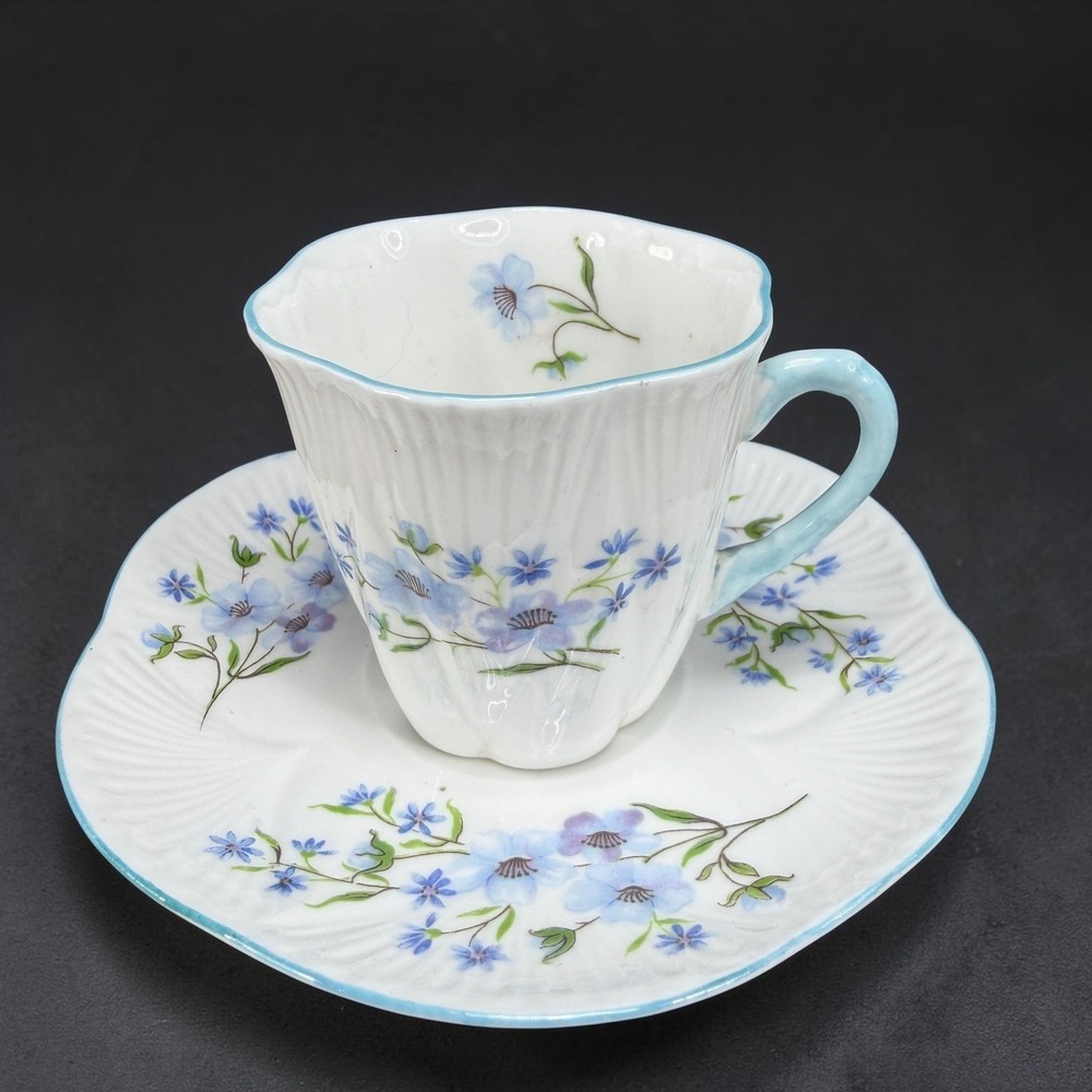 Shelley England Blue Rock Fine Bone China Cup and Saucer Set 13591 Vintage